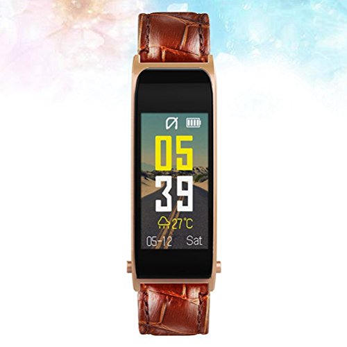 NICERIO Pantalla de Color Y6 Presión Arterial Ritmo cardíaco Rastreador de Ejercicios Reloj Inteligente Pulsera Deportiva para Hombres Mujeres y niños (Dorado con Banda de Cuero PU)