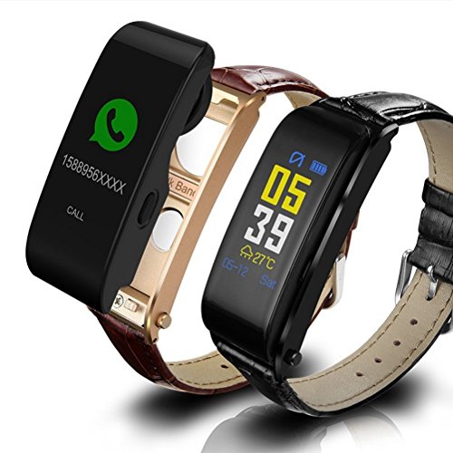 NICERIO Pantalla de Color Y6 Presión Arterial Ritmo cardíaco Rastreador de Ejercicios Reloj Inteligente Pulsera Deportiva para Hombres Mujeres y niños (Dorado con Banda de Cuero PU)