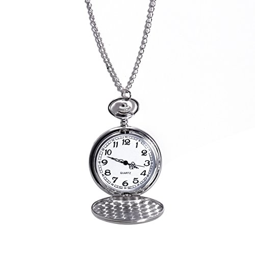 NICERIO Reloj de Bolsillo Vintage, Reloj de Cuarzo Unisex Reloj de Bolsillo mecánico con Cadena de Collar para Hombres Mujeres (Blanco)