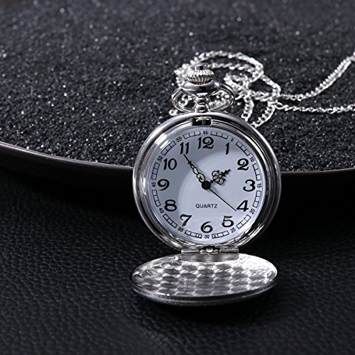 NICERIO Reloj de Bolsillo Vintage, Reloj de Cuarzo Unisex Reloj de Bolsillo mecánico con Cadena de Collar para Hombres Mujeres (Blanco)