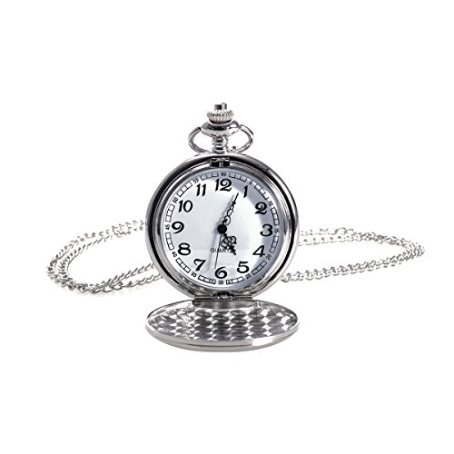 NICERIO Reloj de Bolsillo Vintage, Reloj de Cuarzo Unisex Reloj de Bolsillo mecánico con Cadena de Collar para Hombres Mujeres (Blanco)