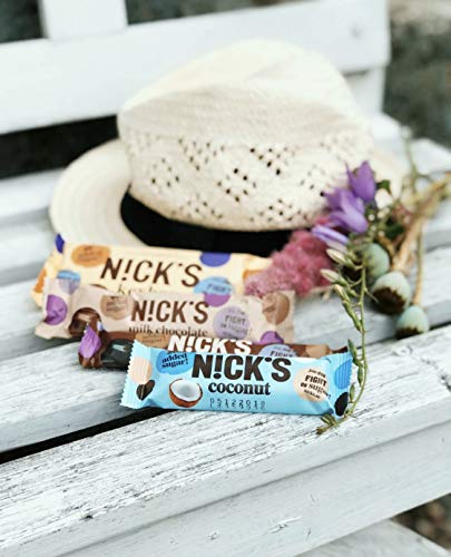 NICKS Coconut bar, Barrita de coco recubierta de chocolate, sin azúcar añadido, sin gluten 20 x 40g