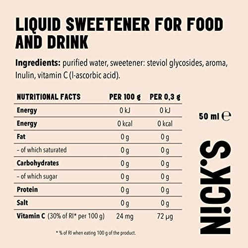 NICKS Stevia Drops, stevia líquida en gotas sin azúcar, cero calorías, edulcorante líquido aromatizado 50 ml (Caramelo)