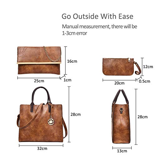 NICOLE&DORIS Bolsos Mujer 3 Piezas Bolso de Cuero para Damas Bolsos Totes Bolso de Bandolera Monedero marrón NICOLE&DORIS Bolsos Mujer 3 Piezas Bolso de Cuero para Damas Bolsos Totes Bolso de Bandolera Monedero marrón