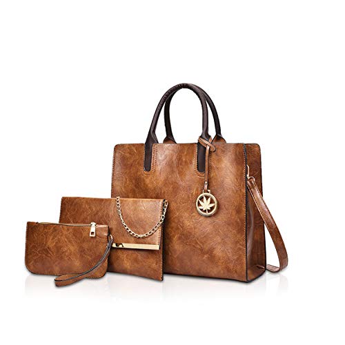 NICOLE&DORIS Bolsos Mujer 3 Piezas Bolso de Cuero para Damas Bolsos Totes Bolso de Bandolera Monedero marrón NICOLE&DORIS Bolsos Mujer 3 Piezas Bolso de Cuero para Damas Bolsos Totes Bolso de Bandolera Monedero marrón