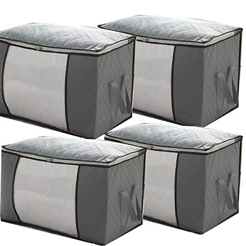 Nifogo 4 PCS Bolsa de Almacenamiento Ropa de Gran Capacidad,Cajas almacenaje Ropa,Cajas organizadoras, Organizador de Transpirable,para Edredones Mantas Ropa,60 x 43 x 35 cm (4 pcs)