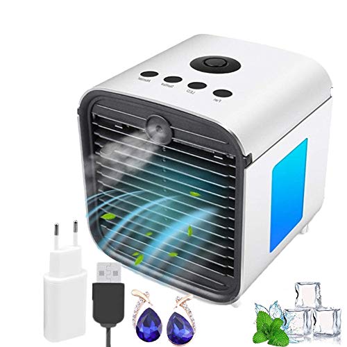 Nifogo Aire Acondicionado móvi portátil Ventilador Pequeño, Air Cooler Enfriador de Air Personal y portátil, 7 Luces LED, 3 Velocidades, para el hogar/Oficina/habitación (Blanco)