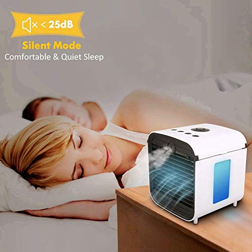 Nifogo Aire Acondicionado móvi portátil Ventilador Pequeño, Air Cooler Enfriador de Air Personal y portátil, 7 Luces LED, 3 Velocidades, para el hogar/Oficina/habitación (Blanco)