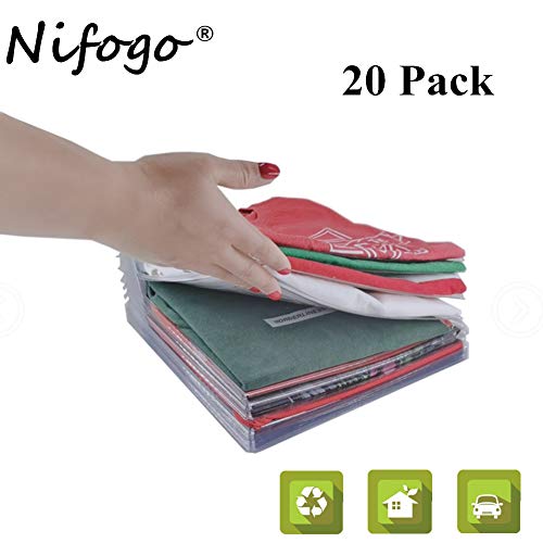 Nifogo Organizador de armarios, Camiseta Carpeta | tamaño Normal, 20-Pack (Transparente)