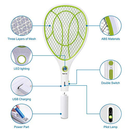 Night Cat Eléctrico Mosquito Mosca Loco Matamoscas Zapper Plagas Insectos Asesino Repelente USB Recargable Iluminación LED