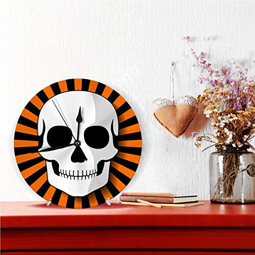 Night Ing Reloj de Pared Redondo Calavera Blanca sobre Vigas anaranjadas Negras Night Ing Reloj de Pared Redondo Calavera Blanca sobre Vigas anaranjadas Negras