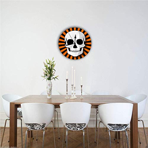 Night Ing Reloj de Pared Redondo Calavera Blanca sobre Vigas anaranjadas Negras