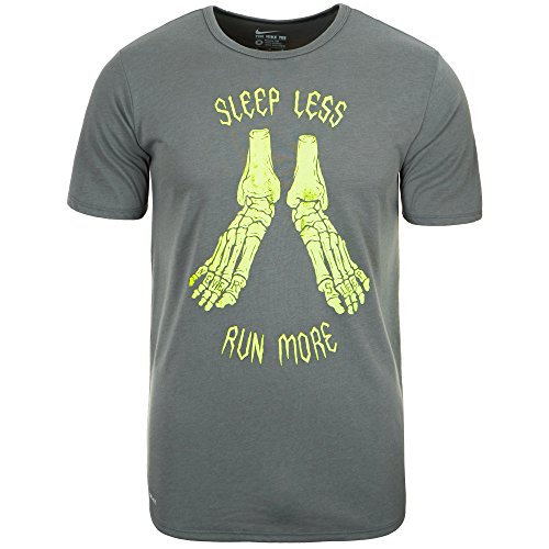 Nike Camiseta de manga corta para hombre, diseño con texto en inglés "Run Less Run More", color gris