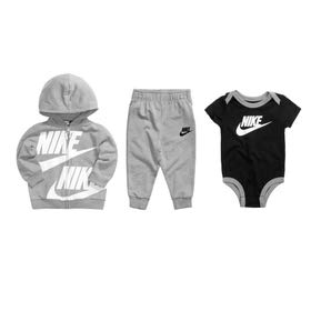 Nike Conjunto de sudadera con capucha, mono y pantalón para bebé, color gris oscuro - gris - 3 meses