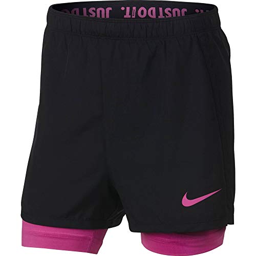 NIKE G Nk Dry 2In1 Short Pantalón, Niñas, Black/Laser Fuchsia/Laser Fuchsia, S