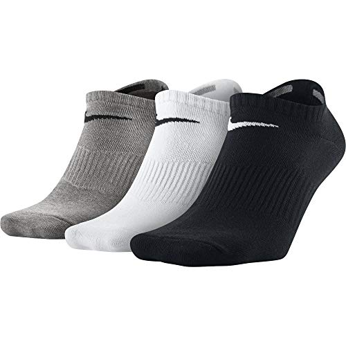 Nike Lightweight No-Show, Calcetines, Hombre, Negro/Gris/Blanco, 38-42, Pack de 3