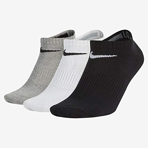 Nike Lightweight No-Show, Calcetines, Hombre, Negro/Gris/Blanco, 38-42, Pack de 3