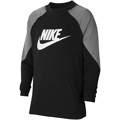 NIKE NSW Crew FT Sudadera, Blanco/Negro, 128 cm Unisex niños