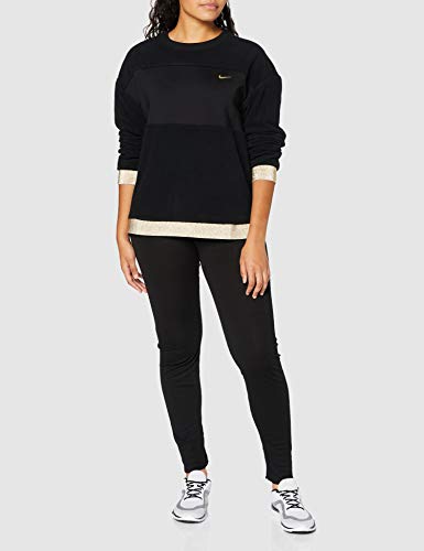 NIKE Pro Icon Clash Them Fleece Crew Sweatshirt Camiseta, Negro (Black/Metallic Gold), (Talla del Fabricante: Large) para Mujer