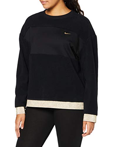 NIKE Pro Icon Clash Them Fleece Crew Sweatshirt Camiseta, Negro (Black/Metallic Gold), (Talla del Fabricante: Large) para Mujer