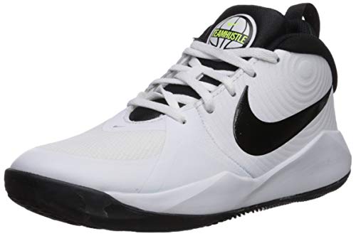 Nike Team Hustle D 9 (GS), Basketball Shoe, White/Black-Volt, 36.5 EU