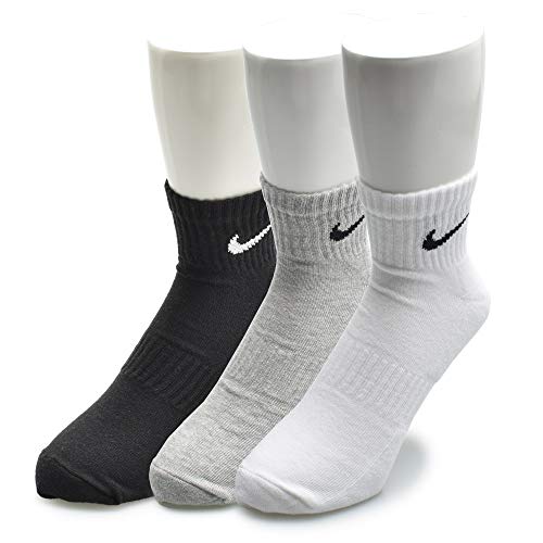 NIKE U NK Everyday Cush Ankle 3Pr Socks, Hombre, WhBlk/ DghBlk/ BlkWh, M