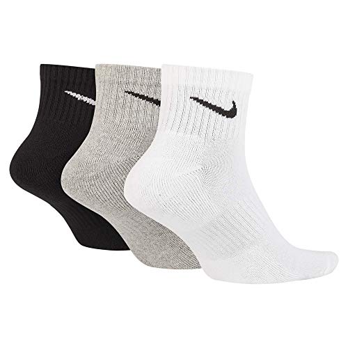 NIKE U NK Everyday Cush Ankle 3Pr Socks, Hombre, WhBlk/ DghBlk/ BlkWh, M