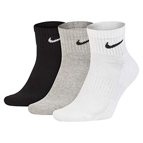 NIKE U NK Everyday Cush Ankle 3Pr Socks, Hombre, WhBlk/ DghBlk/ BlkWh, M