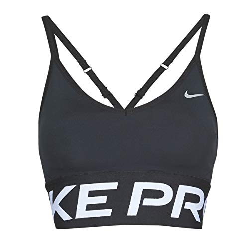 NIKE W NK Indy Pro CN Long Line Bra, Mujer, Black/White/Metallic Silver, L NIKE W NK Indy Pro CN Long Line Bra, Mujer, Black/White/Metallic Silver, L