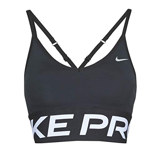 NIKE W NK Indy Pro CN Long Line Bra, Mujer, Black/White/Metallic Silver, L