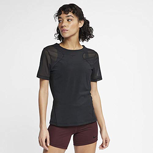 NIKE W NP HPRCL Top SS Camiseta de Manga Corta, Mujer, Black/Clear, S NIKE W NP HPRCL Top SS Camiseta de Manga Corta, Mujer, Black/Clear, S