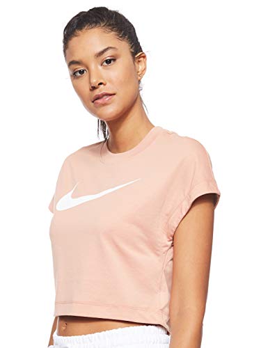 NIKE W NSW Swsh Top Crop SS Camiseta, Mujer, Rose Gold/White, L