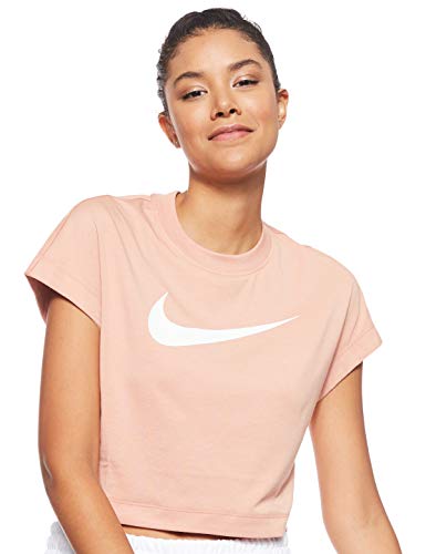 NIKE W NSW Swsh Top Crop SS Camiseta, Mujer, Rose Gold/White, L