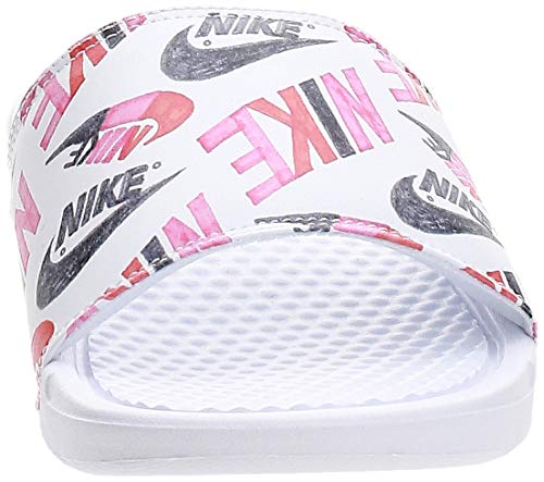 Nike Wmns Benassi JDI Print, Zapatilla de Correr Mujer, Blanco/Negro/Loto Naranja De Equipo Rosado, 36.5 EU