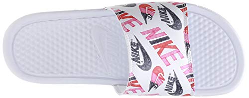 Nike Wmns Benassi JDI Print, Zapatilla de Correr Mujer, Blanco/Negro/Loto Naranja De Equipo Rosado, 36.5 EU