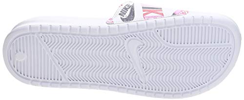 Nike Wmns Benassi JDI Print, Zapatilla de Correr Mujer, Blanco/Negro/Loto Naranja De Equipo Rosado, 36.5 EU