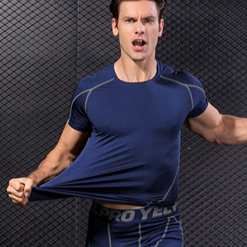 Niksa 2 Piezas Camisetas de Fitness Compresión Ropa Deportiva Manga Corta Hombre para Correr, Ejercicio,Gimnasio Negro Rojo+Azul Marino 1053(XL)