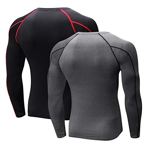 Niksa 2 Piezas Camisetas de Fitness Compresión Ropa Deportiva Manga Larga Hombre para Correr, Ejercicio,Gimnasio 1059 (Medium(Fit Chest 35.5"-37.5"), (Manga Larga) Gris Negro+Negro Rojo) Niksa 2 Piezas Camisetas de Fitness Compresión Ropa Deportiva Manga Larga Hombre para Correr, Ejercicio,Gimnasio 1059 (Medium(Fit Chest 35.5"-37.5"), (Manga Larga) Gris Negro+Negro Rojo)