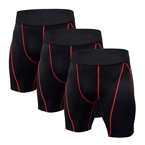 Niksa Mallas Cortas Running Hombre Pantalones Cortos de Compresión para Deporte, Fitness, Gym Negro Rojo Large