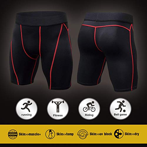 Niksa Mallas Cortas Running Hombre Pantalones Cortos de Compresión para Deporte, Fitness, Gym Negro Rojo Medium