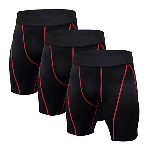 Niksa Mallas Cortas Running Hombre Pantalones Cortos de Compresión para Deporte, Fitness, Gym Negro Rojo Medium