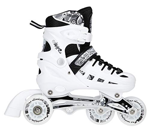 NILS Twinkle ABEC7 - Juego de patines en línea (4 en 1, con luces LED, tallas 31-34, ajustables), color blanco