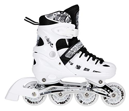 NILS Twinkle ABEC7 - Juego de patines en línea (4 en 1, con luces LED, tallas 31-34, ajustables), color blanco