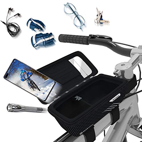 Niluoya Bolsa de Movil Bicicleta Manillar, Soporte Impermeable Accesorios Bicletas Porta Bike Montaña Frame Bag, Táctil de Tubo Superior Delantero, para Teléfono Inteligente por Debajo de 6,5 Pulgadas