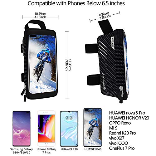 Niluoya Bolsa de Movil Bicicleta Manillar, Soporte Impermeable Accesorios Bicletas Porta Bike Montaña Frame Bag, Táctil de Tubo Superior Delantero, para Teléfono Inteligente por Debajo de 6,5 Pulgadas Niluoya Bolsa de Movil Bicicleta Manillar, Soporte Impermeable Accesorios Bicletas Porta Bike Montaña Frame Bag, Táctil de Tubo Superior Delantero, para Teléfono Inteligente por Debajo de 6,5 Pulgadas