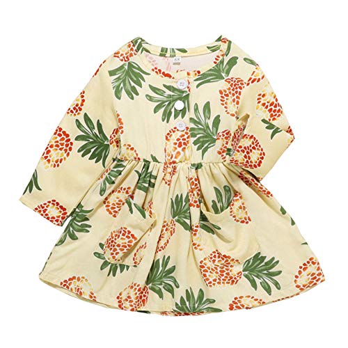 Niña Falda Casual Pequeña de Estilo Fresco Vestido de Dibujo de Piña para Bebé Niña(86(9-12Months),Amarillo)