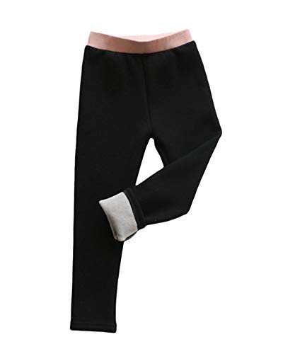 Niña Invierno Pantalones Térmicos Leggings Cintura Alta Elásticos Grueso Cálido Forrado Leggins Negro 110(Adecuado para la Altura 96-105CM)