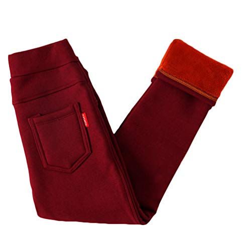 Niña Pantalones De Lápiz Cálido Espesar Leggins Cintura Elástica Jeggings Leggings Vino Rojo 100