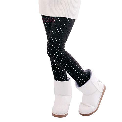 Niña Pantalones Invierno Térmicos Elásticos Grueso Cálido Forrado Cintura Alta Leggings Impresión Leggins Negro Punto 110(Adecuado para la Altura 101-110CM)