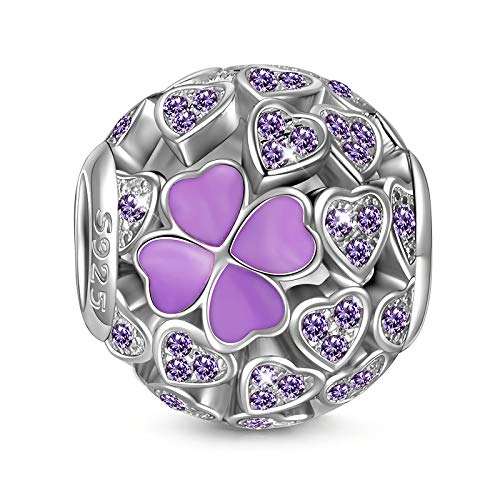 NINAQUEEN Charm Encaja con Pandora Púrpura Lila Trébol de Cuatro Hojas Regalos Mujer Originales Plata de Ley 925 Esmalte Abalorios para Niñas Madre Hija Esposa de Cumpleaños NINAQUEEN Charm Encaja con Pandora Púrpura Lila Trébol de Cuatro Hojas Regalos Mujer Originales Plata de Ley 925 Esmalte Abalorios para Niñas Madre Hija Esposa de Cumpleaños